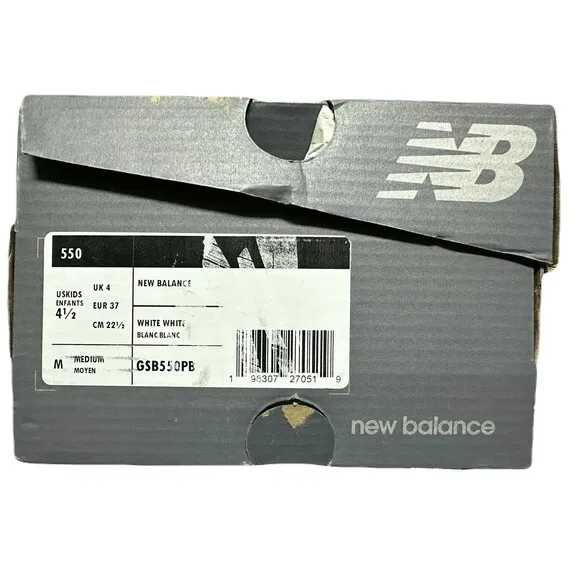 NEW New Balance 550 Big Kids Size 4.5 Low Top Basketball Sneakers White &amp; Gray