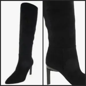 NEW! NINE WEST Black Suede Leather Knee High Boots Shiny Heel 8.