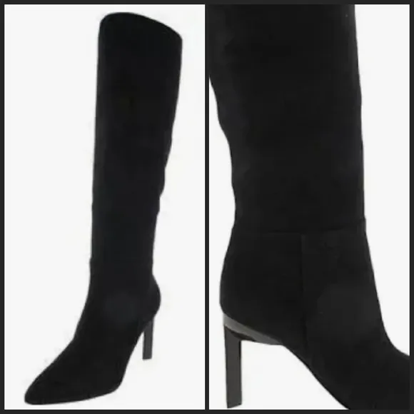 NEW! NINE WEST Black Suede Leather Knee High Boots Shiny Heel 8.