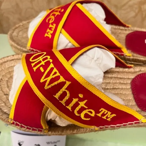 New Off-White Women's Bookish Crisscross Espadrille Slide Sandals Pink/Yellow 38