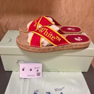 New Off-White Women's Bookish Crisscross Espadrille Slide Sandals Pink/Yellow 38