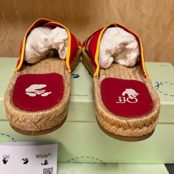 New Off-White Women's Bookish Crisscross Espadrille Slide Sandals Pink/Yellow 38