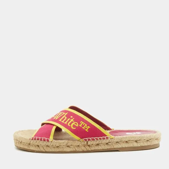New Off-White Women's Bookish Crisscross Espadrille Slide Sandals Pink/Yellow 38