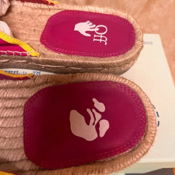 New Off-White Women's Bookish Crisscross Espadrille Slide Sandals Pink/Yellow 38