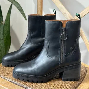 NEW Pikolinos Valladolid Leather Lug Side Zip Block Heel Boots Black