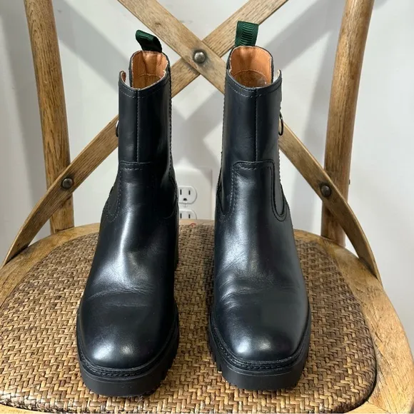 NEW Pikolinos Valladolid Leather Lug Side Zip Block Heel Boots Black