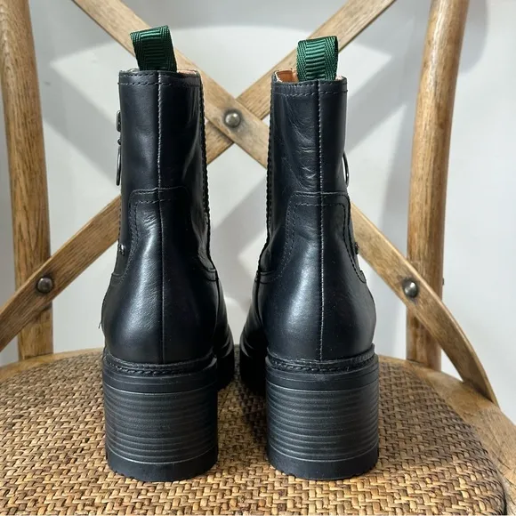 NEW Pikolinos Valladolid Leather Lug Side Zip Block Heel Boots Black