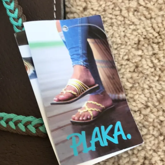 New! Plaka turquoise SZ 10 hand woven beach  sandals .