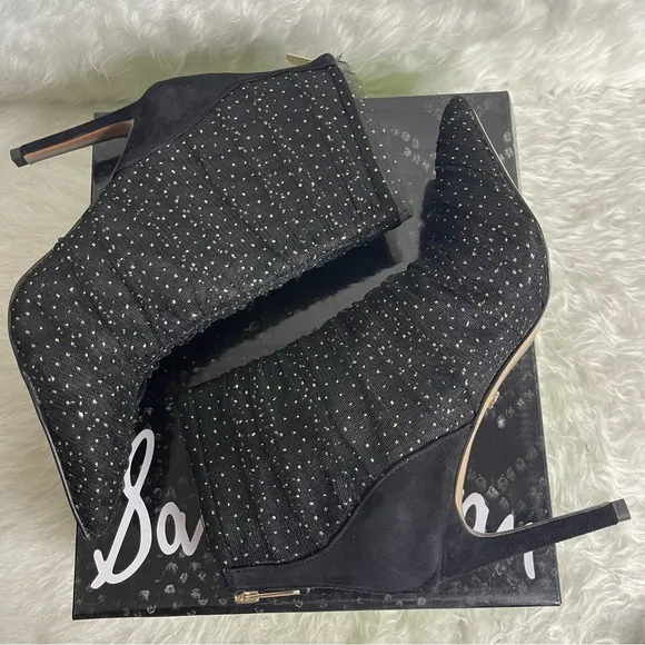 New Sam Edelma Farren Tulle Pointed-Toe Booties size 7