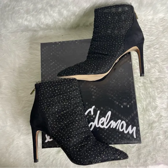 New Sam Edelma Farren Tulle Pointed-Toe Booties size 7