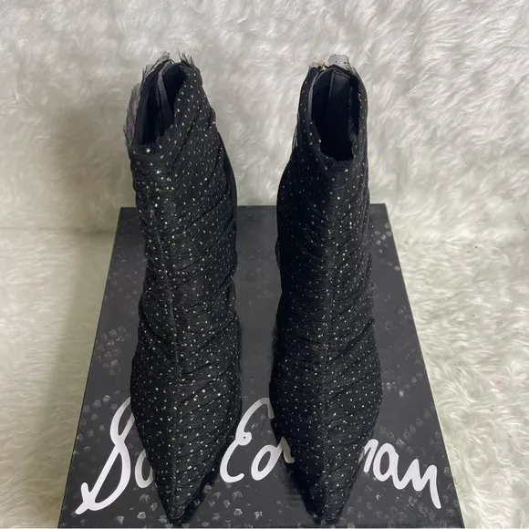 New Sam Edelma Farren Tulle Pointed-Toe Booties size 7
