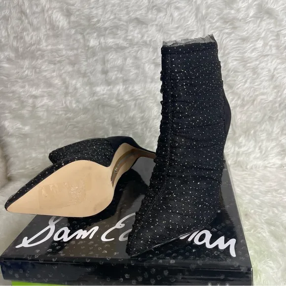 New Sam Edelma Farren Tulle Pointed-Toe Booties size 7