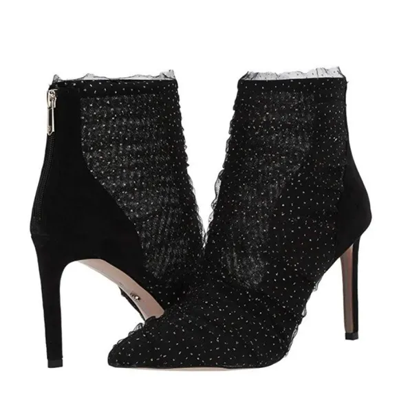 New Sam Edelma Farren Tulle Pointed-Toe Booties size 7
