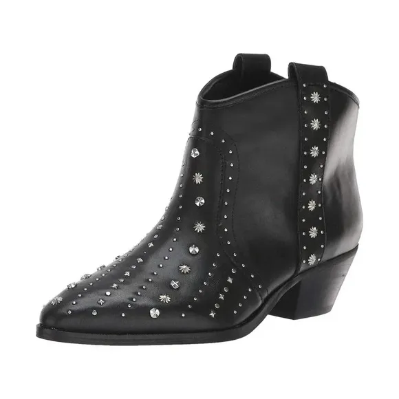 NEW Sam Edelman Brian Ankle Western Boots Pointed Toe Leather Black Womens 6M