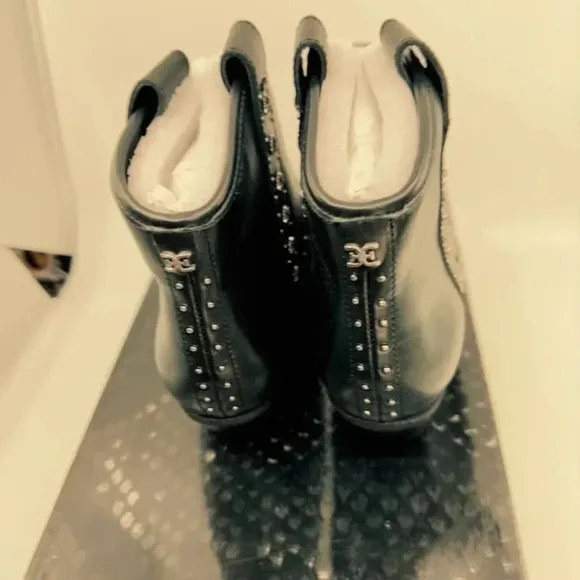 NEW Sam Edelman Brian Ankle Western Boots Pointed Toe Leather Black Womens 6M