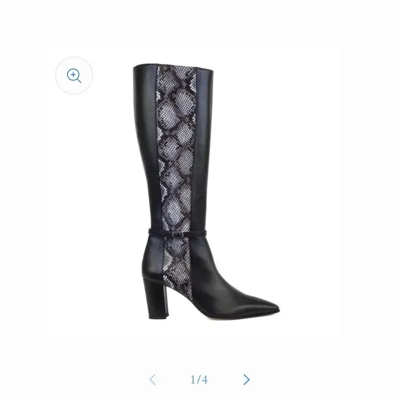 New size 8.5Istria Pointed Toe Knee High Boot- Medium Width In Black Phyton