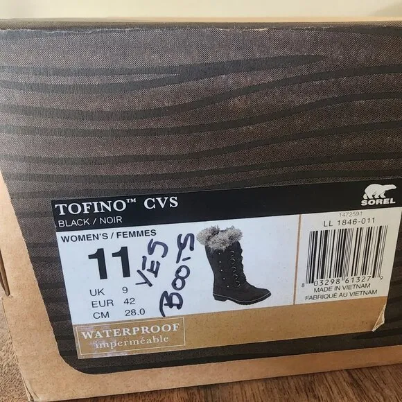 NEW Sorel Tofino CVS Black Waterproof Boots Women's Size 11