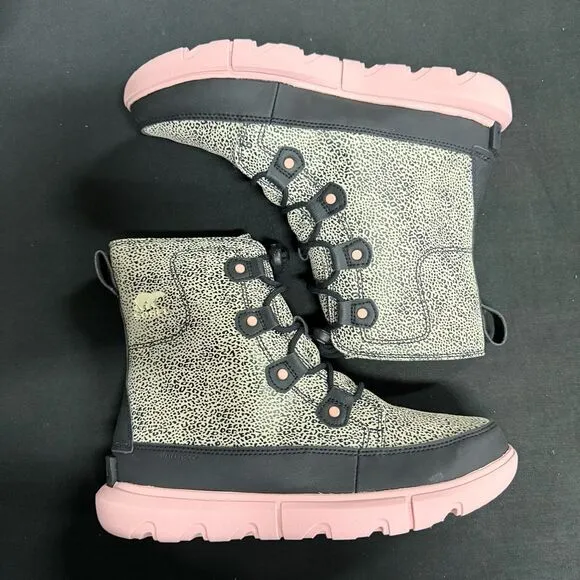 New Sorel Youth Explorer Lace Waterproof Boots 7 Chalk Black