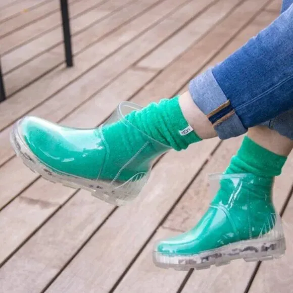 new UGG Clear Rain Boots removablesheepskin insole Branded Platform Driz…