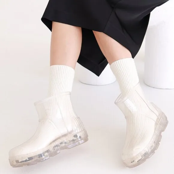new UGG Clear Rain Boots removablesheepskin insole Branded Platform Driz…