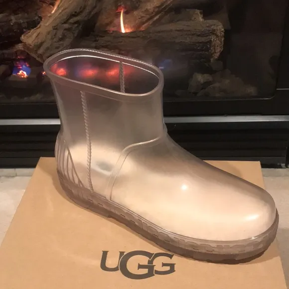 new UGG Clear Rain Boots removablesheepskin insole Branded Platform Driz…