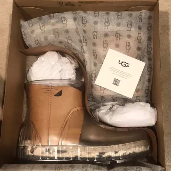 new UGG Clear Rain Boots removablesheepskin insole Branded Platform Driz…