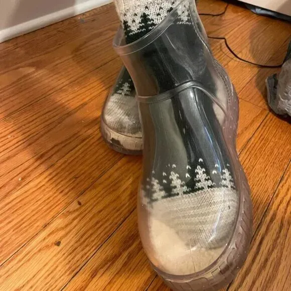 new UGG Clear Rain Boots removablesheepskin insole Branded Platform Driz…