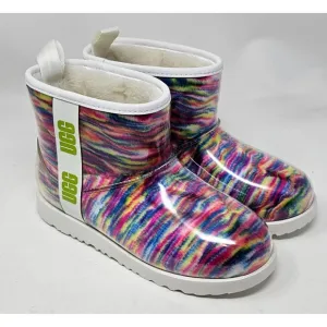 NEW!! UGG KIDS CLASSIC‎ CLEAR MINI PIXELATE: WHITE/GREEN GIRLS BOOTS Size 6