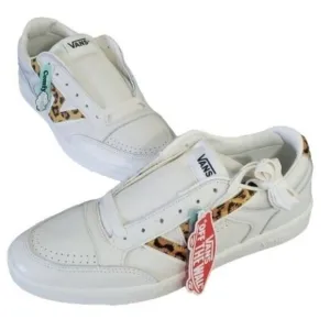 New Vans Lowland Mens 11 Leopard Animal Print White Sneakers Skater Casual