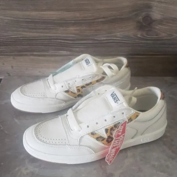 New Vans Lowland Mens 11 Leopard Animal Print White Sneakers Skater Casual