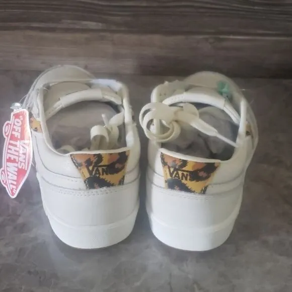 New Vans Lowland Mens 11 Leopard Animal Print White Sneakers Skater Casual