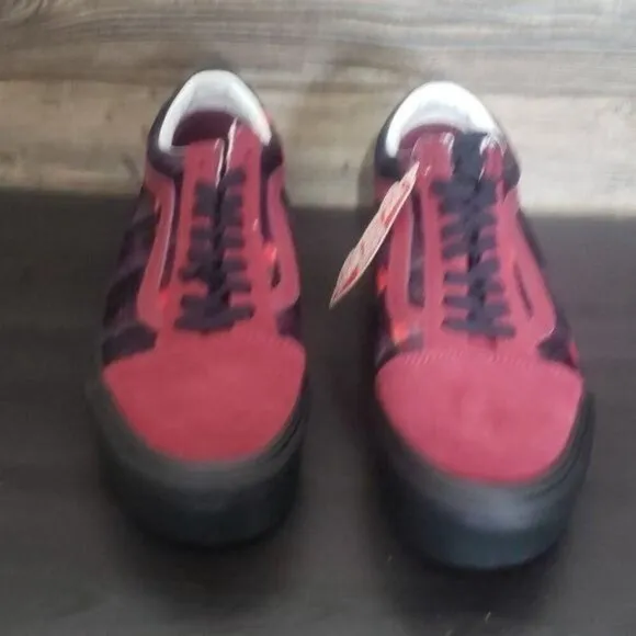 New Vans Old Skool Stacked Velvet Red Plaid Platform Sneakers Preppy Goth Skater