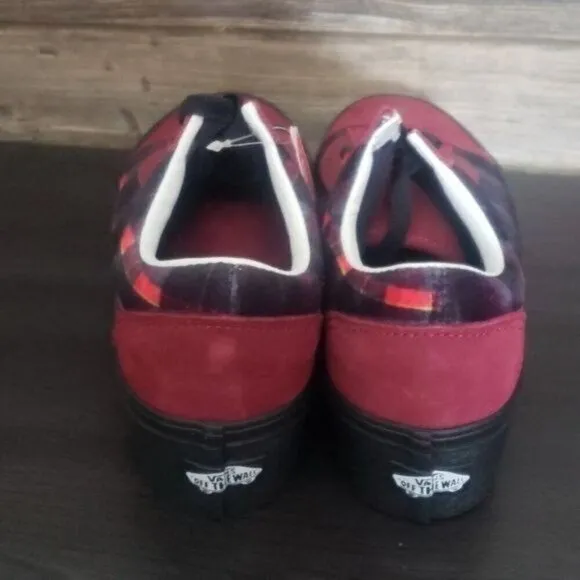 New Vans Old Skool Stacked Velvet Red Plaid Platform Sneakers Preppy Goth Skater
