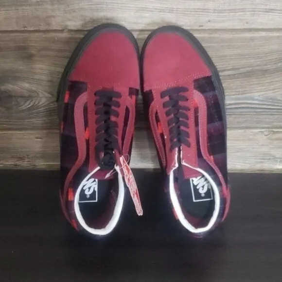 New Vans Old Skool Stacked Velvet Red Plaid Platform Sneakers Preppy Goth Skater
