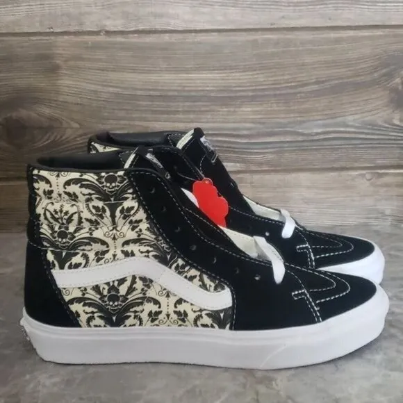 New Vans Sk8 Hi Skull Tapestry Black White High Top Sneakers Punk Goth Skater