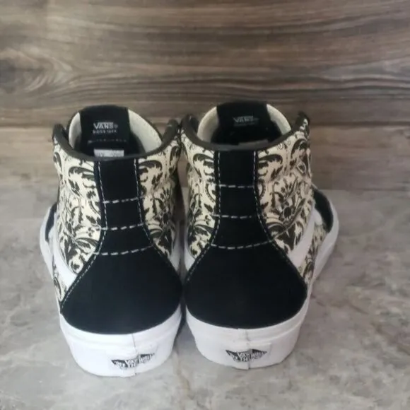 New Vans Sk8 Hi Skull Tapestry Black White High Top Sneakers Punk Goth Skater