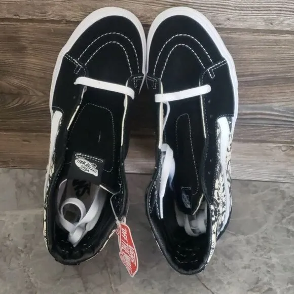 New Vans Sk8 Hi Skull Tapestry Black White High Top Sneakers Punk Goth Skater