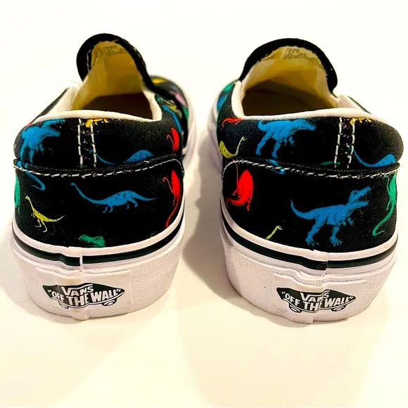 New Vans Slip-Ons Sneakers Boys 13 Girls Dinosaurs Skate Shoes Canvas Black