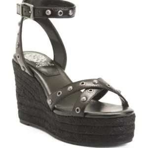 NEW VINCE CAMUTO Leather Feegella Wedge Sandals black 362tn