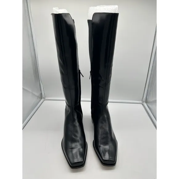 New Vince Camuto Librina Leather Tall Shaft Pointed Toe Boots Black Size 10M