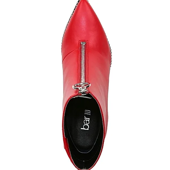 New w/Box Bar III Briget Red Faux Leather Front Zip Ball-Chain Dress Ankle Boots