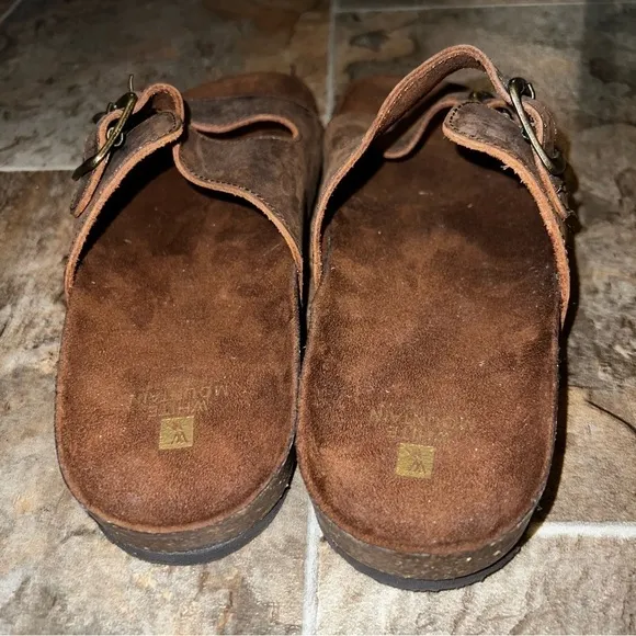 NEW White Mountain Helga Brown Double Strap Leather Slide Sandals