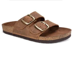 NEW White Mountain Helga Brown Double Strap Leather Slide Sandals