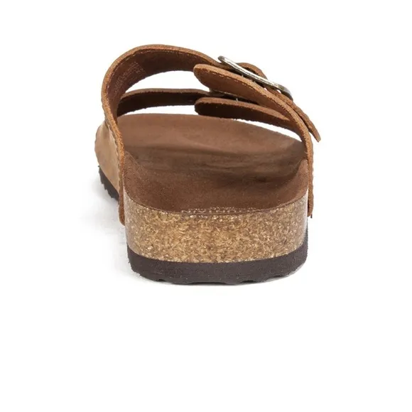 NEW White Mountain Helga Brown Double Strap Leather Slide Sandals