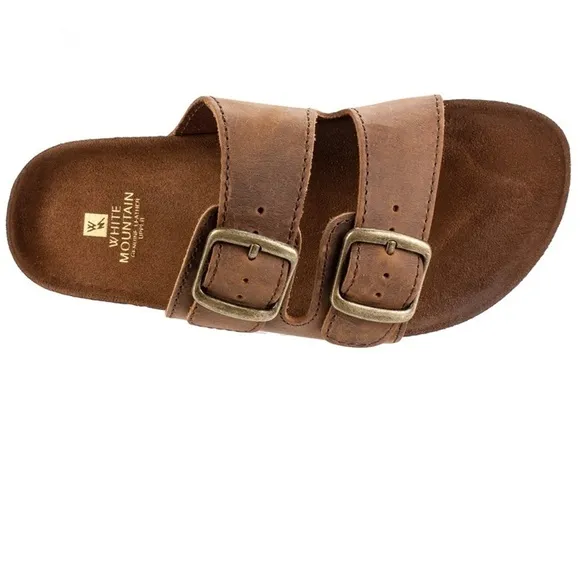 NEW White Mountain Helga Brown Double Strap Leather Slide Sandals