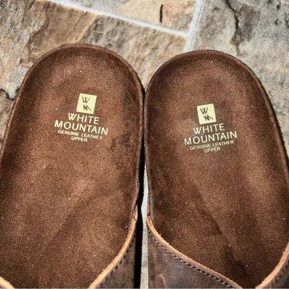 NEW White Mountain Helga Brown Double Strap Leather Slide Sandals