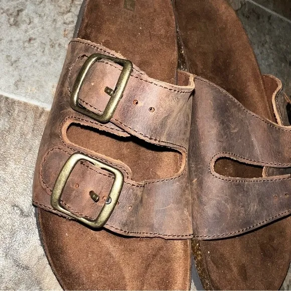 NEW White Mountain Helga Brown Double Strap Leather Slide Sandals