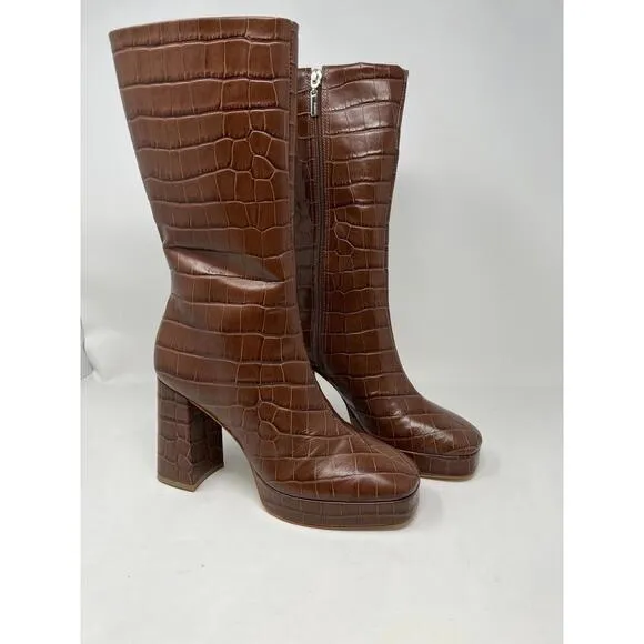 NEW WOMEN'S SCHUTZ Raff Croc-Embossed Leather Platform Boots US SZ 10.5 B  NWB