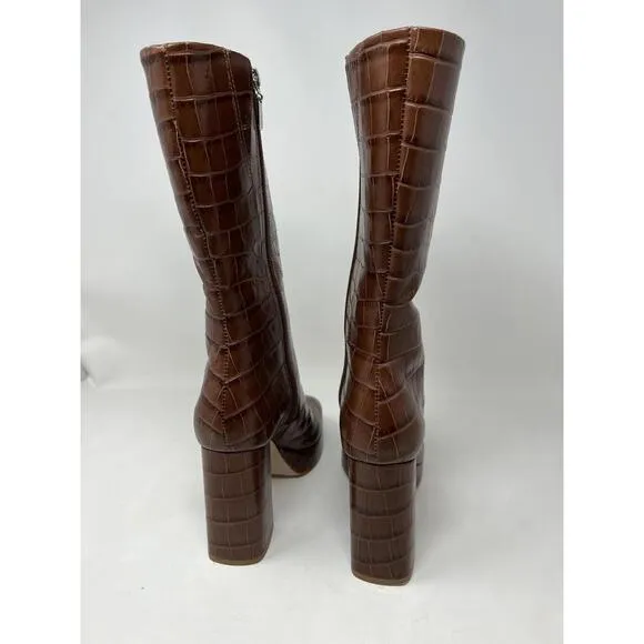 NEW WOMEN'S SCHUTZ Raff Croc-Embossed Leather Platform Boots US SZ 10.5 B  NWB