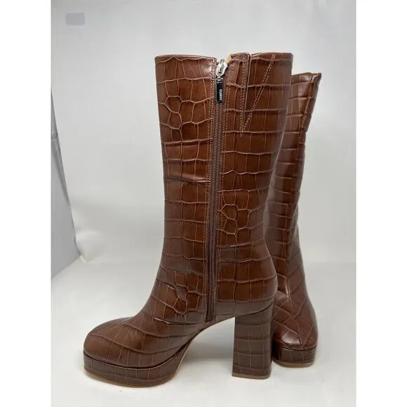 NEW WOMEN'S SCHUTZ Raff Croc-Embossed Leather Platform Boots US SZ 10.5 B  NWB